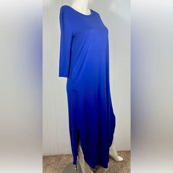 Zenana Outfitters Royal Blue Maxi Dress 3/4 Sleeve Sz M Side Leg Opening - Picture 3 of 9
